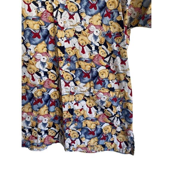 Cottonality Womens Multicolor Teddy Bears Print V-Neck Short Sleeve Scrub Medium - Picture 9 of 12